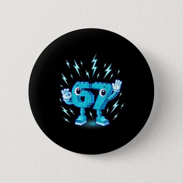 Six seven brainrot 6-7 design  6 cm round badge (Front)