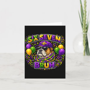 Six seven bruh 67 bulldog dog mardi gras beads card