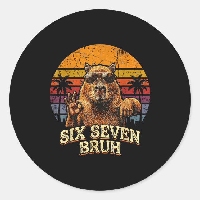 Six Seven Bruh 67 Capybara 6 7 Funny Meme Animal 6 Classic Round Sticker (Front)