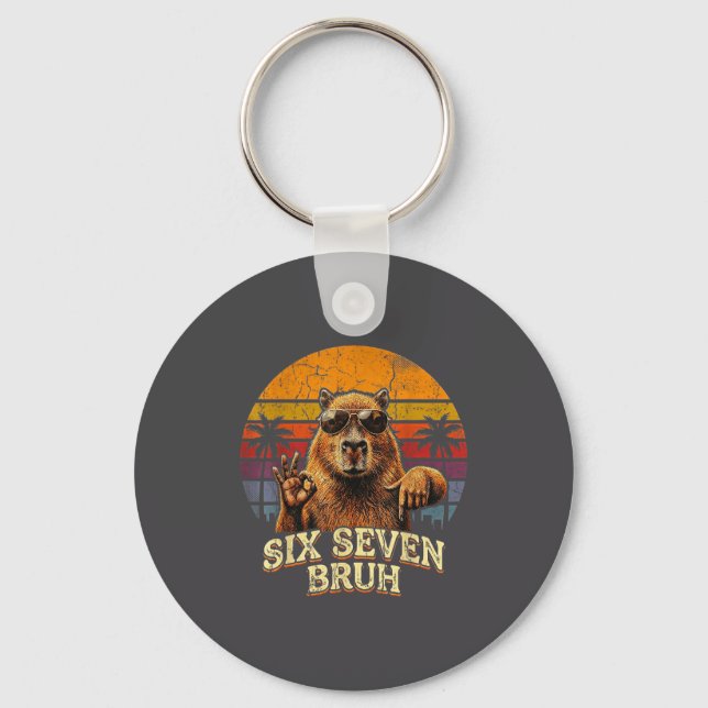 Six Seven Bruh 67 Capybara 6 7 Funny Meme Animal 6 Key Ring (Front)