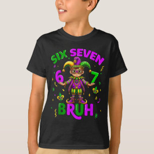 Six Seven Bruh 67 Meme Mardi Gras Beads Mask Jeste T-Shirt
