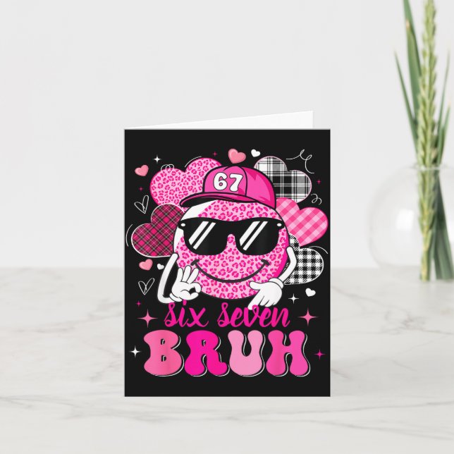 Six Seven Bruh 67 Meme Smile Face Valentines Boys  Card (Front)