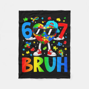Six seven bruh 6 7 puzzle heart 67 autism awarenes fleece blanket