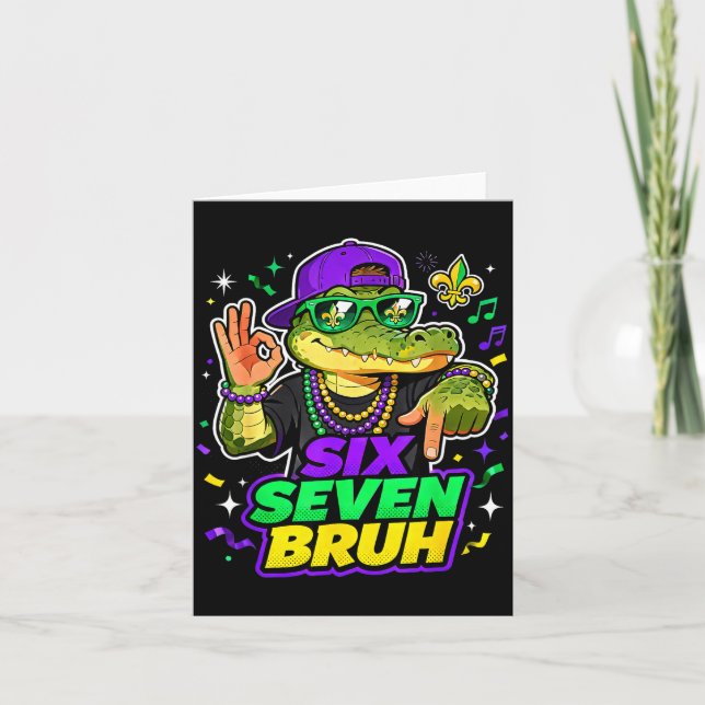 Six Seven Bruh Alligator Mardi Gras 67 Meme Quote  Card (Front)