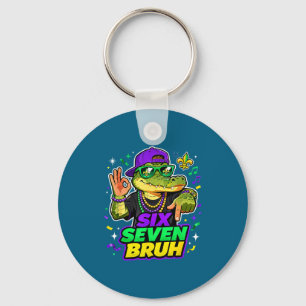 Six Seven Bruh Alligator Mardi Gras 67 Meme Quote Key Ring