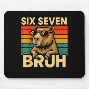 Six Seven Bruh Capybara Retro Vintage Funny 67 Mem Mouse Mat