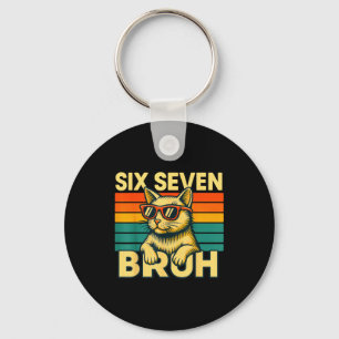 Six Seven Bruh Cat Retro Vintage Funny 67 Meme For Key Ring
