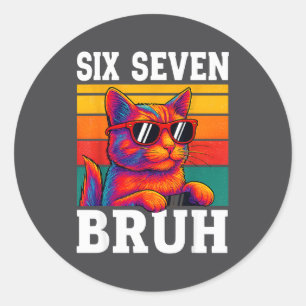 Six Seven Bruh Cat Retro Vintage Funny 67 Meme Men Classic Round Sticker