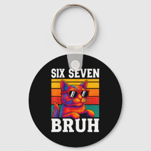 Six Seven Bruh Cat Retro Vintage Funny 67 Meme Men Key Ring