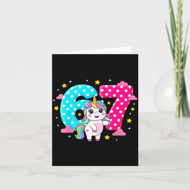 Six Seven Bruh Dabbing Unicorn 6 7 Meme 7th Birthd Card (Front)