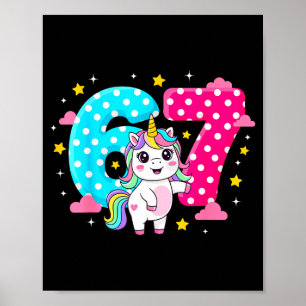 Six Seven Bruh Dabbing Unicorn 6 7 Meme 7th Birthd Poster