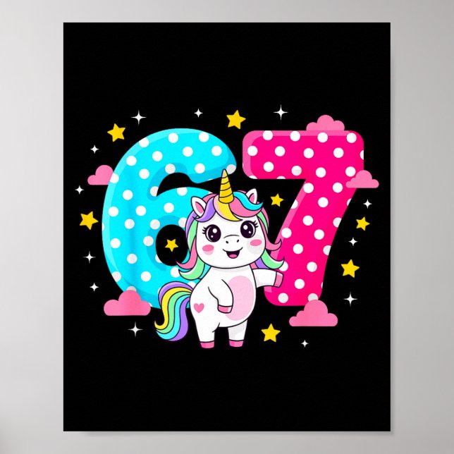 Six Seven Bruh Dabbing Unicorn 6 7 Meme 7th Birthd Poster (Front)