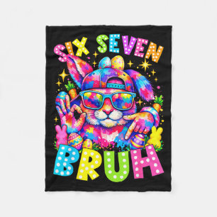 Six seven bruh easter bunny face tie dye glasses fleece blanket