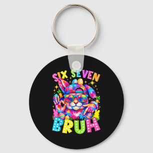 Six seven bruh easter bunny face tie dye glasses key ring
