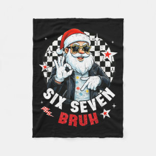 Six Seven Bruh Funny Checkered Cool Santa Claus Ro Fleece Blanket