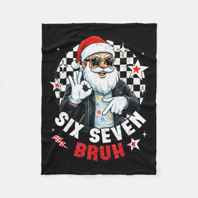 Six Seven Bruh Funny Checkered Cool Santa Claus Ro Fleece Blanket (Front)
