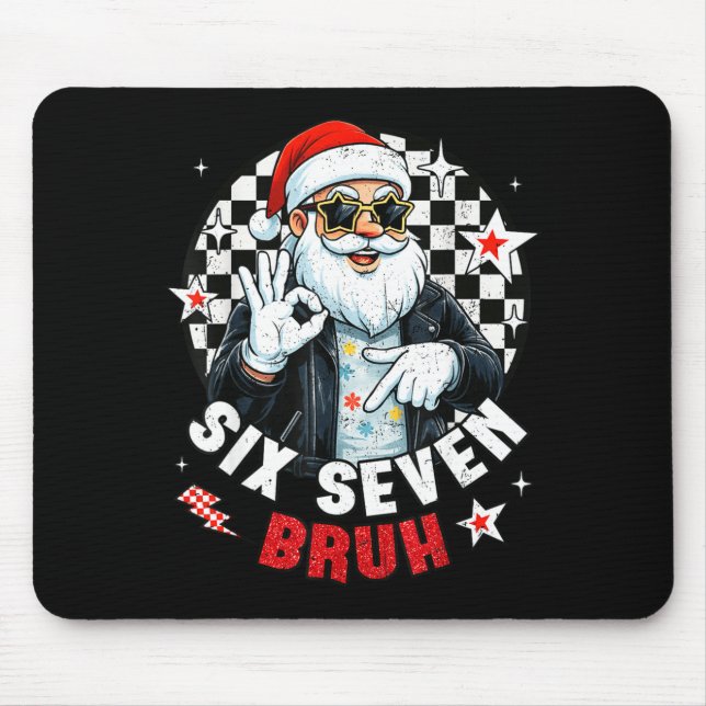 Six Seven Bruh Funny Checkered Cool Santa Claus Ro Mouse Mat (Front)