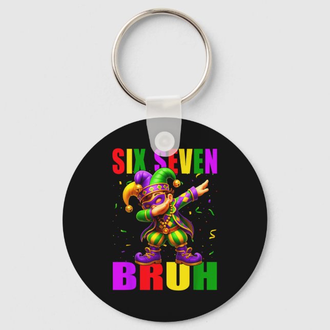 Six Seven Bruh Mardi Gras Jester Dab 6 7 Meme Fat  Key Ring (Front)