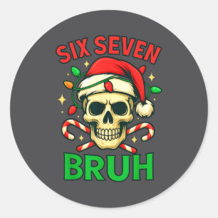 Six Seven Bruh Skull Christmas Candy-cane Design F Classic Round Sticker