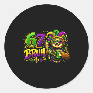 Six Seven Bruh Tee 67 Mardi Gras Party Sloth Boys Classic Round Sticker