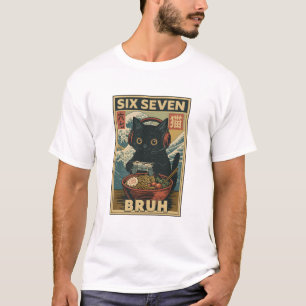 Six Seven Bruh Vintage Cat Meme Gift for Men Women T-Shirt