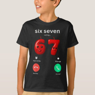 Six Seven Calling Meme Minimalist Trendy Phone Scr T-Shirt