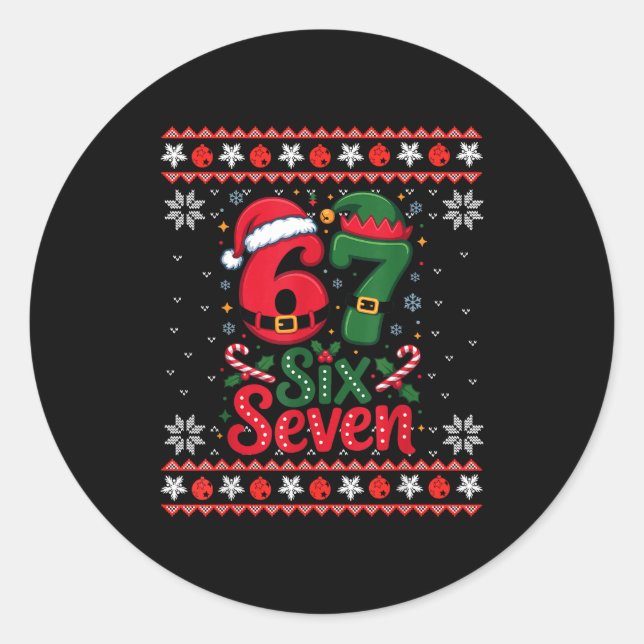Six Seven Christmas 6 7 Ugly Christmas Sweater Boy Classic Round Sticker (Front)