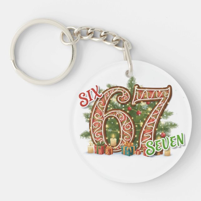 Six Seven Christmas Brain Rot Key Ring (Front)