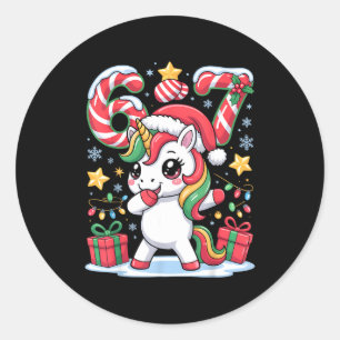 Six Seven Christmas Unicorn Meme Funny Cute Holida Classic Round Sticker
