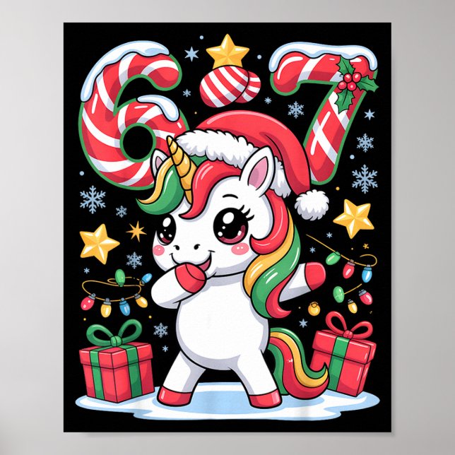 Six Seven Christmas Unicorn Meme Funny Cute Holida Poster (Front)