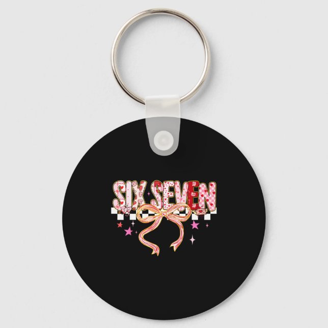 Six Seven Coquette Bow Women Girl Funny Valentines Key Ring (Front)