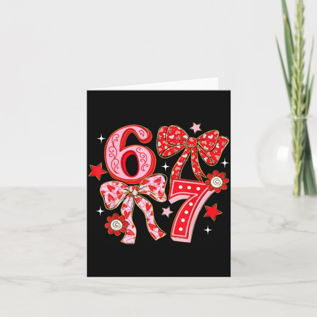 Six Seven Coquette Girl Bow Cool Meme 67 Valentine Card (Front)