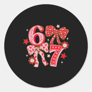 Six Seven Coquette Girl Bow Cool Meme 67 Valentine Classic Round Sticker