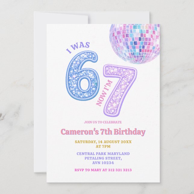 Six Seven Disco Glam 67 Kids Birthday Party Invitation (Front)