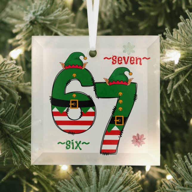 Six Seven Dressed In Elf Suits Christmas Glass Tree Decoration (Insitu)