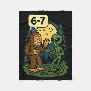 Six Seven Funny Bigfoot And Alien 67 Viral Meme Sa Fleece Blanket