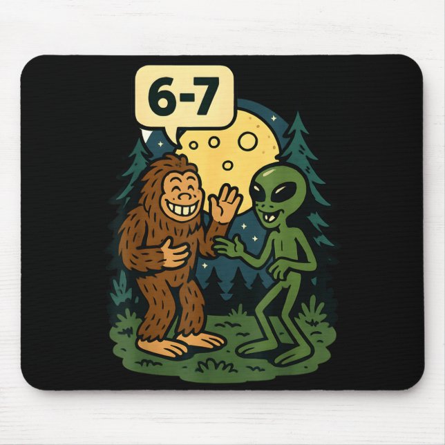 Six Seven Funny Bigfoot And Alien 67 Viral Meme Sa Mouse Mat (Front)
