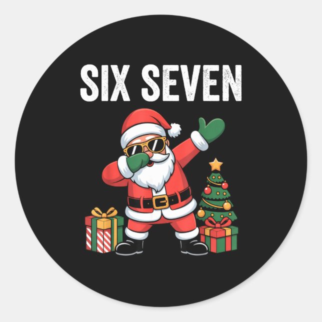 Six Seven Funny Santa Christmas 67 Meme  Classic Round Sticker (Front)