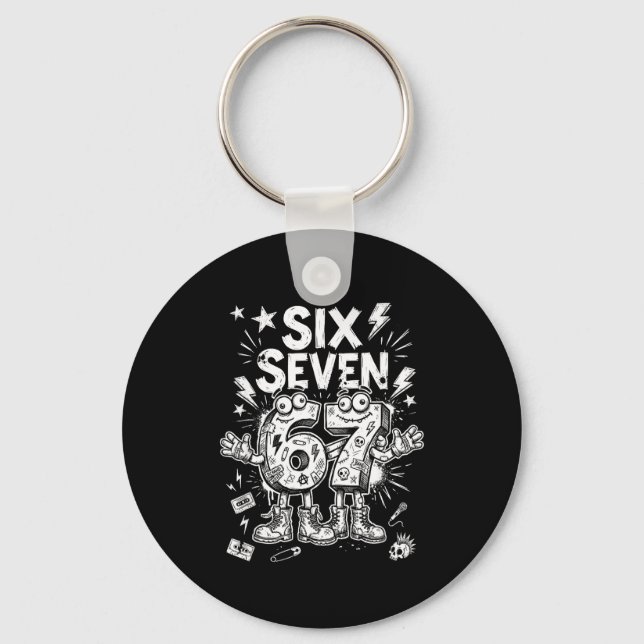 Six Seven Gen Alpha Brain Rot Meme Funny Viral Tre Key Ring (Front)