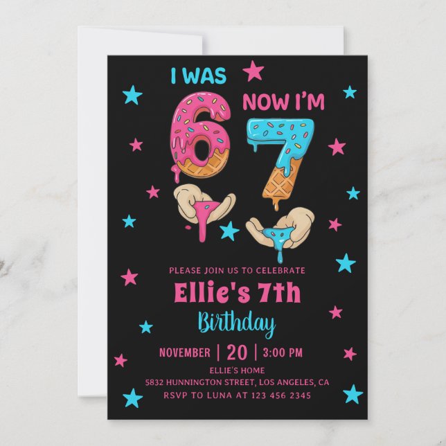Six Seven Girl Birthday Invitation (Front)
