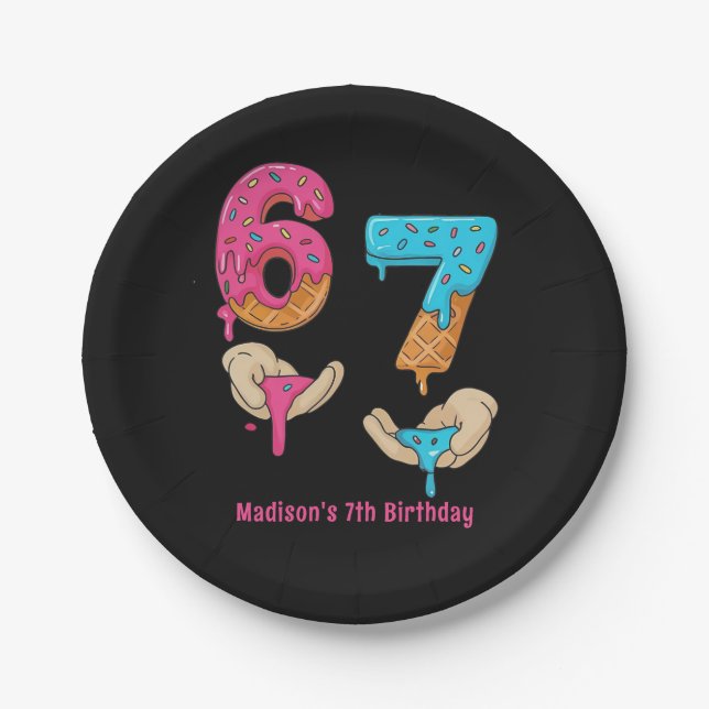 Six Seven Girl Birthday Paper Plate (Front)
