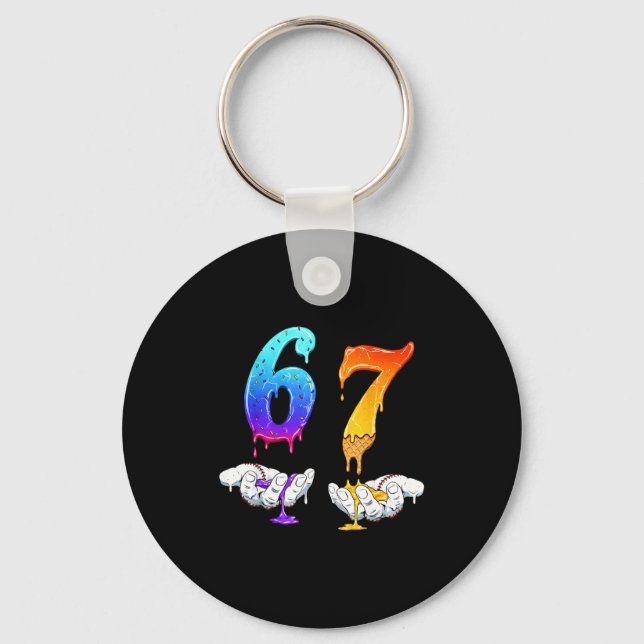 Six Seven Ice Cream Drip Cool Meme 67 Funny Number Key Ring (Front)