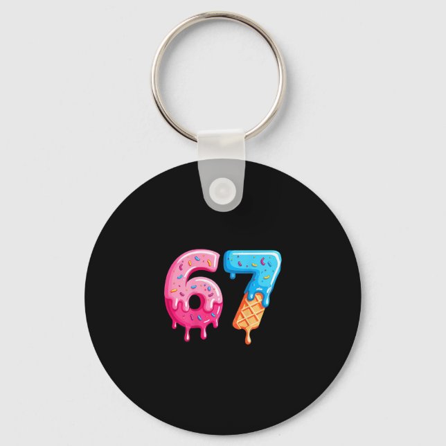 Six Seven Ice Cream Drip Cool Meme 67 Funny Number Key Ring (Front)