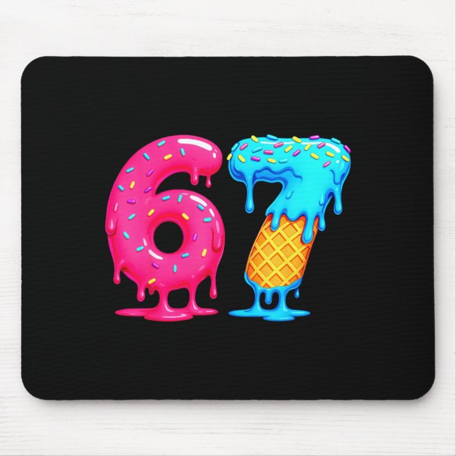 Six Seven Ice Cream Drip Cool Meme 67 Funny Number Mouse Mat (Front)