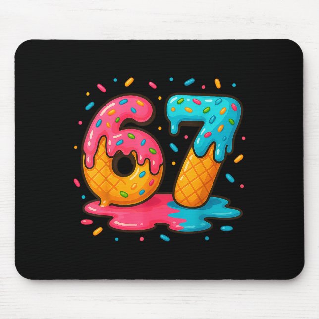 Six Seven Ice Cream Drip Cool Meme 67 Funny Number Mouse Mat (Front)
