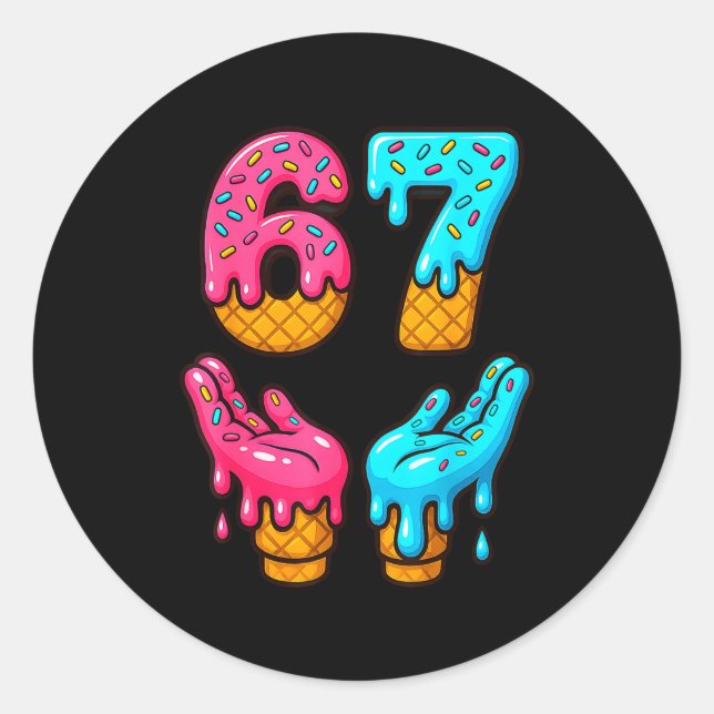 Six Seven Ice Cream Drip Meme 67 Funny Gen Alpha S Classic Round Sticker (Front)