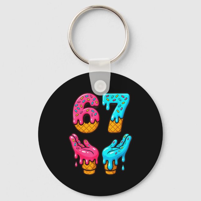 Six Seven Ice Cream Drip Meme 67 Funny Gen Alpha S Key Ring (Front)