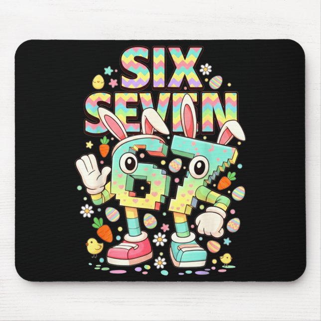 Six seven meme 67 brainrot funny easter bunny men mouse mat (Front)