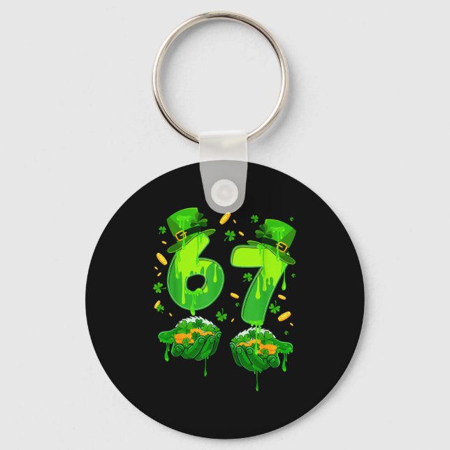 Six seven meme 67 st patrick's day shamrock key ring (Front)