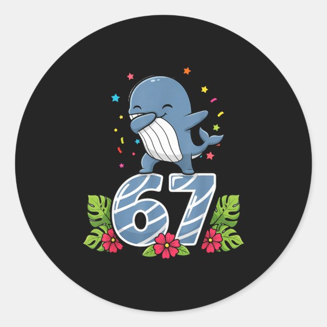 Six Seven Meme Dabbing Baby Whale 67 Funny Gen Z A Classic Round Sticker (Front)